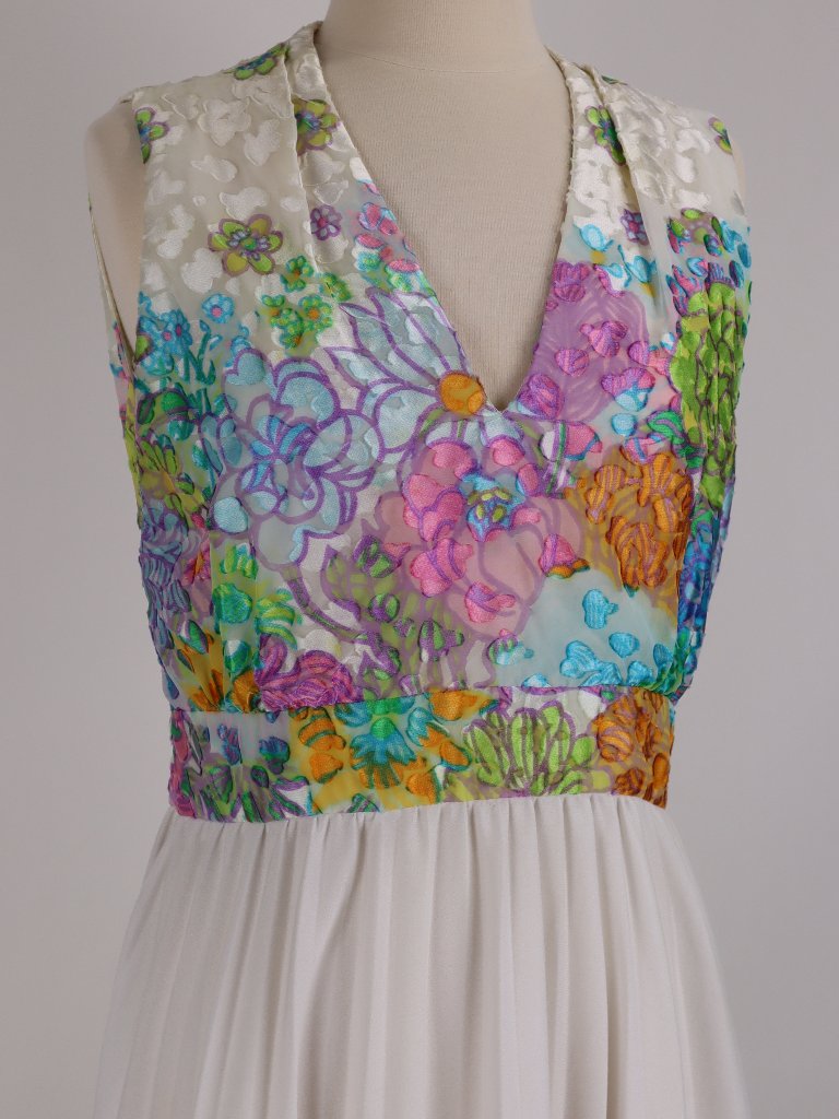 Vtg Felix Arbeo For Aventura Long White Pleated Dress Pastel Burned Velvet